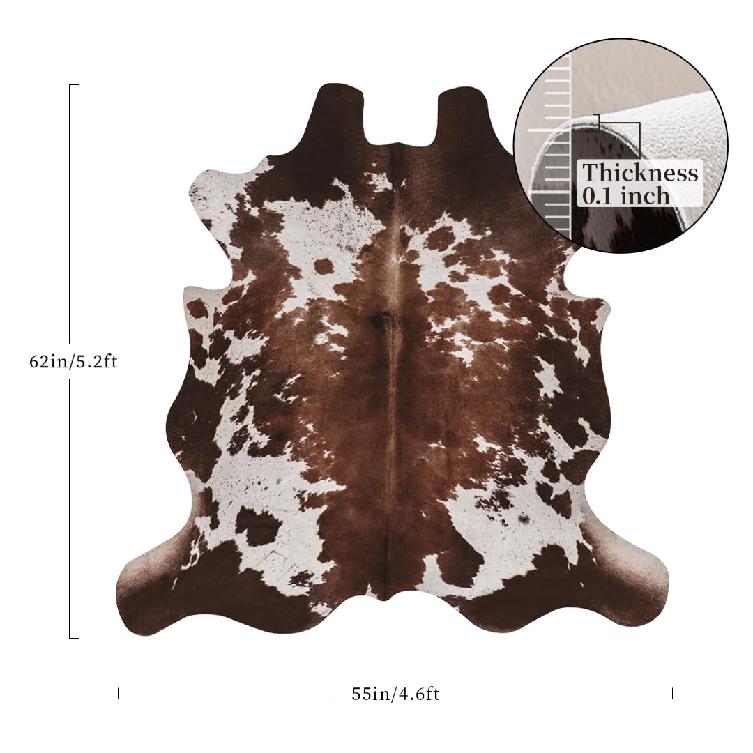 Faux Cowhide Cow Print Rug: 4.6 x 5.2 Feet Cow Hide Animal Print Area Carpet Large Western Decor for Living Room Bedroom (4.6 * 5.2ft)