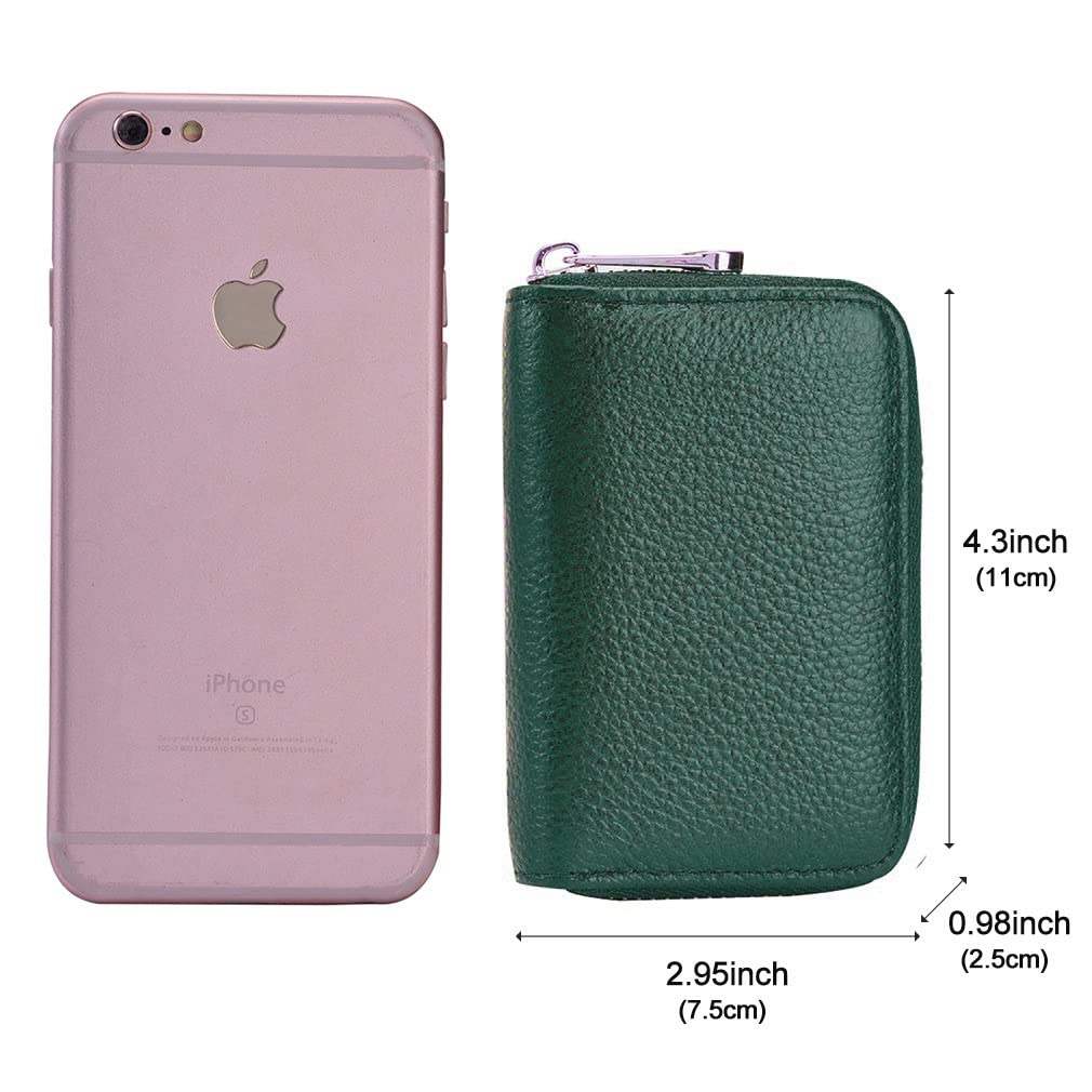 EASTNIGHTS RFID Credit Card Holder Genuine Leather Credit Card Wallet with Zipper (dark green)