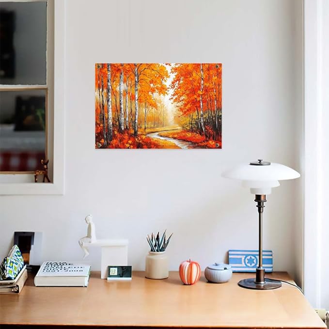 Yesad Autumn Canvas Wall Art, Fall Tree Forest Field Landscape Painting Fall Wall Art Prints Pictures Posters Artwork for Living Room Bedroom Bathroom Home Decor (Unframed,30”x20”,Tree & River)