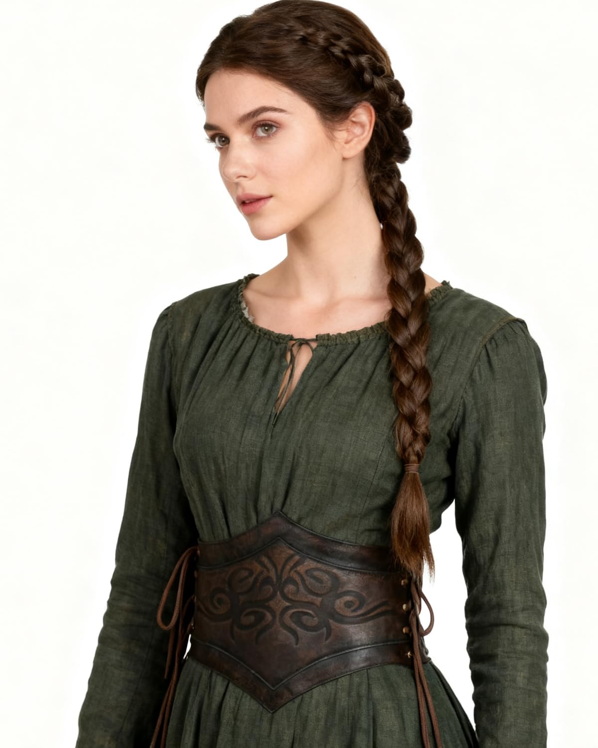 Joukavor Women's Viking Leather Corset Belt Medieval Cinch Belt Renaissance for Halloween (Brown, XXL)