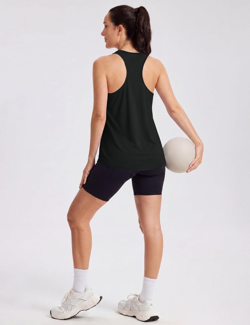MAGCOMSEN Women's Racerback Workout Black Tank Tops Athletic Sleeveless Quick Dry Tops Muscle Tank Yoga Gym Hiking Top M