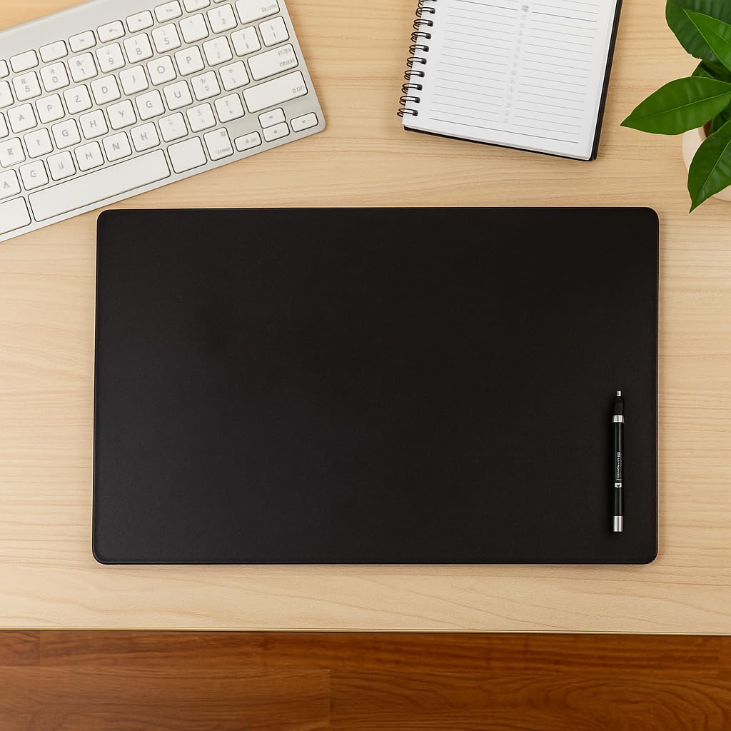 Dacasso Classic Black Leather 30" x 19" Desk Mat Without Rails