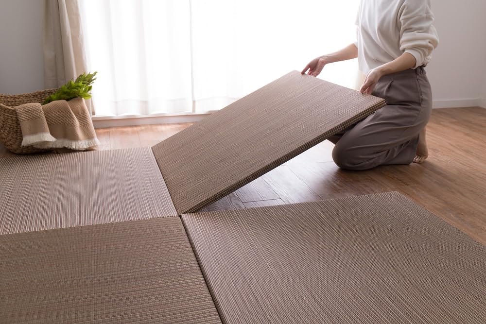 パレットライフ PaletteLife Rimless Lightweight Portable Tatami Mats, Set of 6, Brown, 32.3 x 32.3 x 1.0 inches (82 x 82 x 2.5 cm), Modular Tatami Mattress