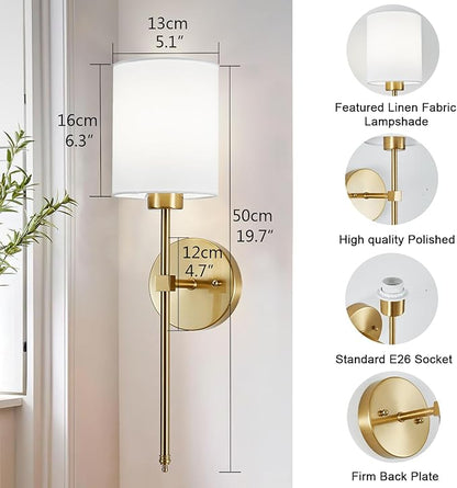 Battery Operated Wall Sconce Set of 2, Brushed Gold Cordless Rechargeable Wall Sconces with Dimmable LED Bulb and Remote, 13 Colors Wall Lights for Bedroom Living Room Hallway