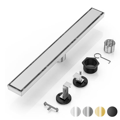 DLONE Linear Shower Drain | 24" AISI 304 Stainless Steel Linear Drain, Brushed Nickel Shower Drain with Tile Insert Panel & Adjustable Feet, Long Rectangle Shower Floor Drain in Bathroom, Balcony etc