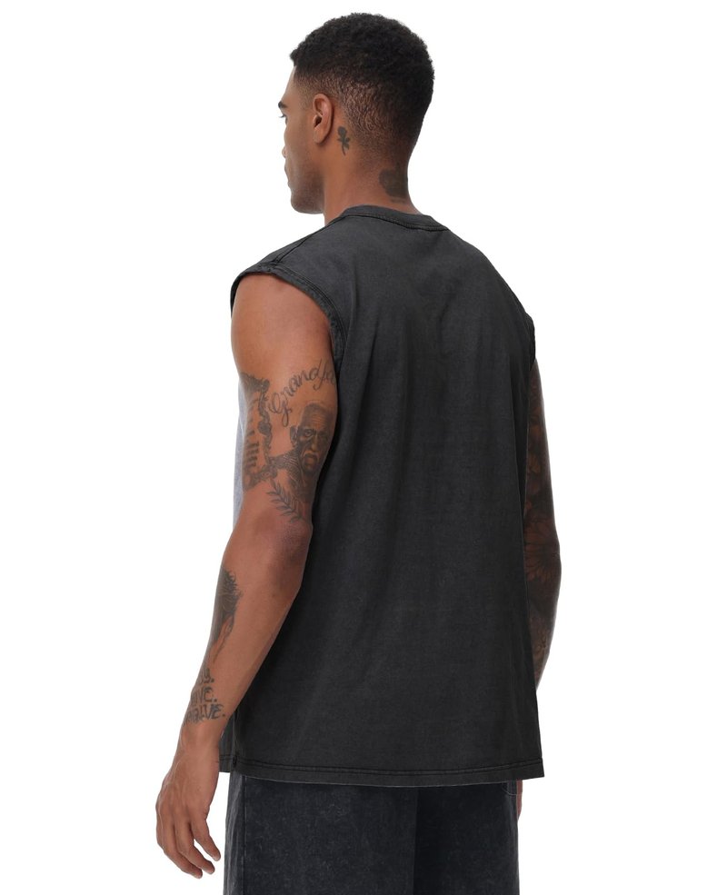 SnowElve Mens Workout Tank Tops Sleeveless Tee Shirts Men Muscle Shirt Gym Acid Wash T Shirts Running Beach Loose Fit Tee(BK,2XL) Black