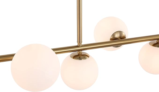 7 Lights Modern Sputnik Chandelier Globe White Glass Shade Brass Linear Mid Century Farmhouse Pendant Light Fixture for Kitchen Island Bedroom Dining Lighting (Gold)