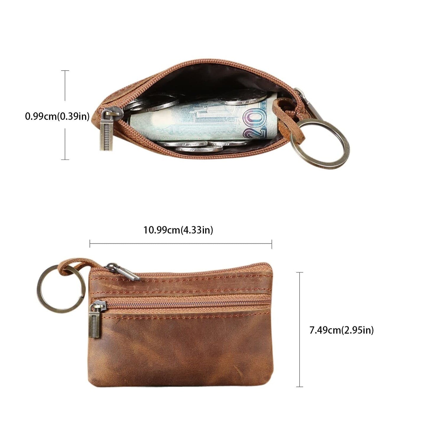 Coin Purse for Men,Coin Pouch with Zipper for Men Women,Genuine Leather Mini Coin Pocket Pouch Change Holder Mens Tray Purses Coin Purse Cash Change Wallet Key Holder Money Pouch
