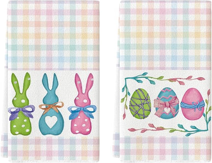 Artoid Mode Colorful Stripe Rabbit Bunny Eggs Easter Kitchen Towels Dish Towels