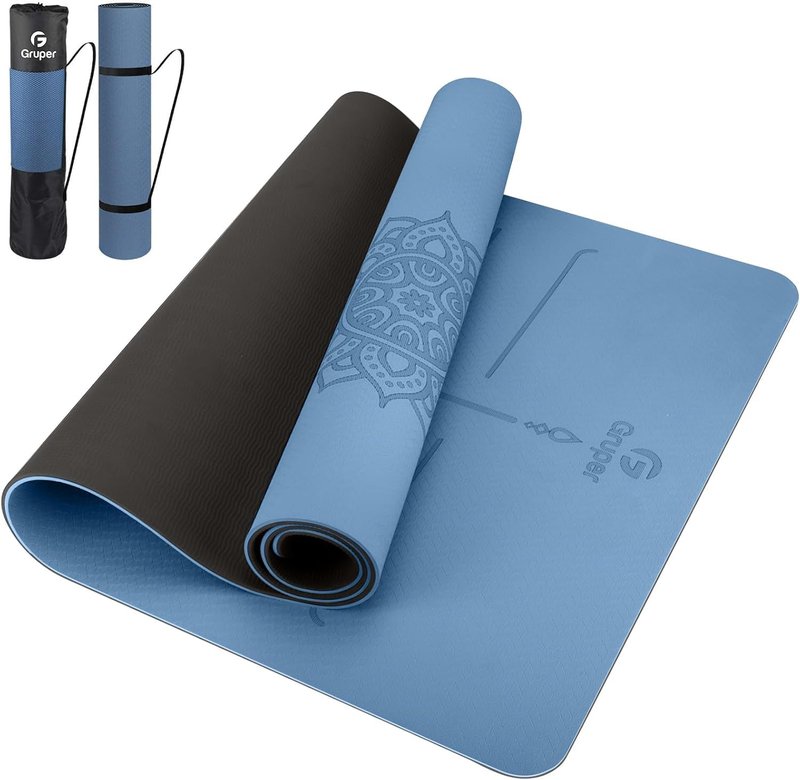Yoga Mat Non Slip TPE Thick Yoga Mat with Alignment Mark, Large Size 72"L x 32"W x 0.32"Th or 0.24"Th, Anti-Tear Exercise & Fitness Mat for Yoga, Pilates & Floor Workouts (Blue Black, Thickness-6mm)
