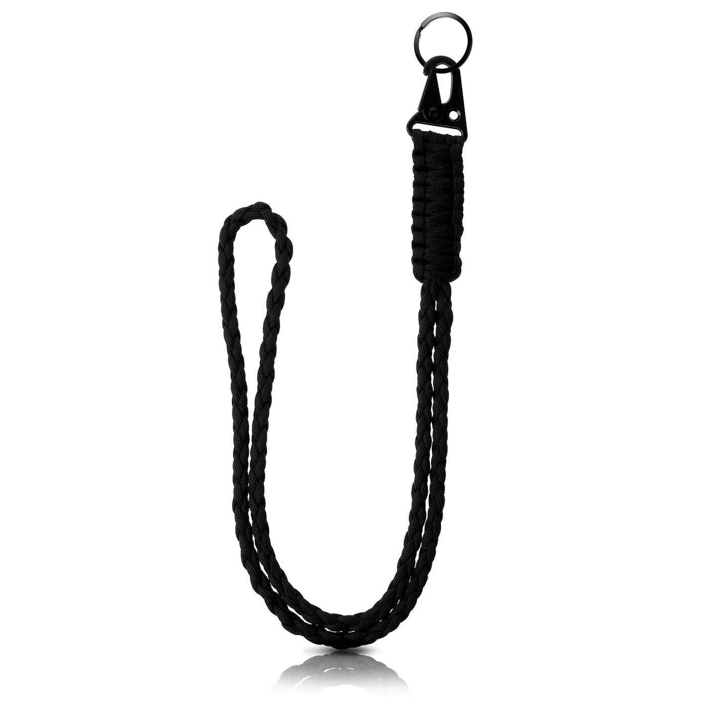 Gjinxi Paracord Lanyard Heavy Duty Braided Paracord Lanyards Keychain Lanyard Adventure Key Chains Men Nylon Rope for Necklace Keyring ID Card Badge Holder Camera Wall (Black)