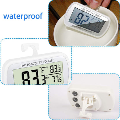 Refrigerator Thermometer Digital Fridge Freeze Room Thermometer Waterproof Large LCD Display Max/Min Record Function, White