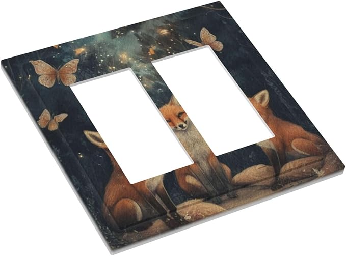 Decorative Art Light Switch Covers Foxes & Forest 2 Gang Dual Rocker Outlet Switch plate Faceplate GFCI for Home Decor