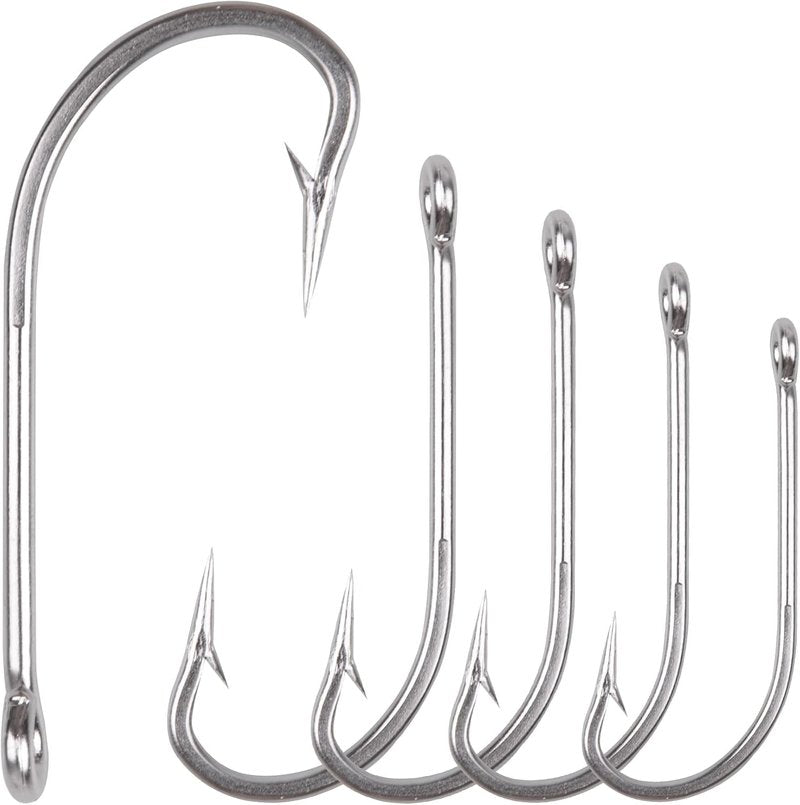 Saltwater Fishing J Hooks - O'Shaughnessy Forged Stainless Steel for Trolling | Size 1/0-10/0