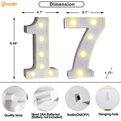 Pooqla Decorative LED Light Up Number Letters, White Plastic Marquee Number Lights Sign for Wedding Decor, Battery Operated (17)