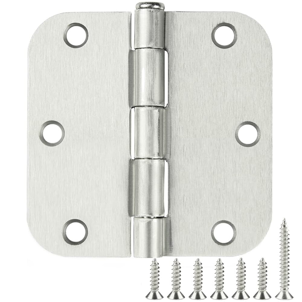 42 Pack Rounded Door Hinges Brushed Nickel 3.5 inch x 3-1/2", 5/8" Radius Heavy Duty Steel Iron 3 ½"Hinge for Doors, Interior Room,Outdoor Window,Constructition Hardware Kit Home Decor Essentials