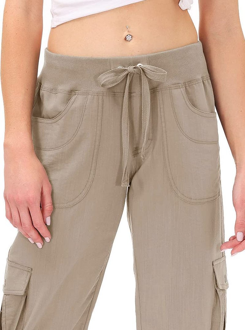 MoFiz Womens Capris with Pockets Loose Fit Casual Capri Pants Dressy Lightweight Ladies Baggy Cargo Pants for Hiking Khaki 4XL