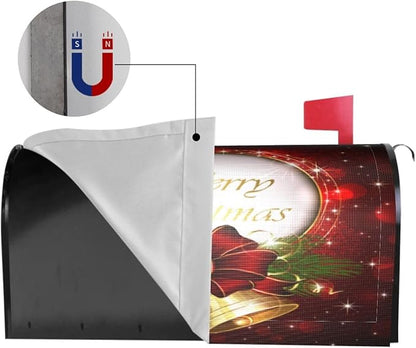 Christmas Mailbox Covers Merry Christmas Bell Snowflake Magnetic Letter Post Box Cover Standard Size 25.5 x 21 Inch Garden Yard Home Decorative