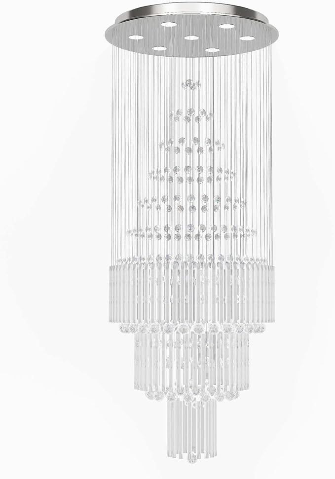 Flashing God D24''XH86'' Large Crystal Chandelier Silver Modern Raindrop Ceiling Light, High Ceiling Chandelier Suitable for Entrance Villas and Foyer