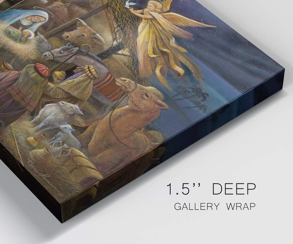 Renditions Gallery Nativity Scene Wall Art, Christ in a Manger, Jesus Christ, Mary, & Joseph, Religious Christmas Scene, Gallery Wrapped Canvas Decor, Ready to Hang, 8 in H x 12 in W, Made in America