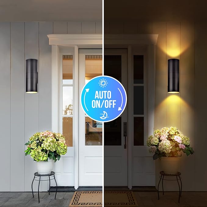 wowlite Dusk to Dawn Outdoor Light Fixture, Up and Down Lights Outdoor Lights for House, Waterproof Modern Cylinder Black Exterior Lighting Fixtures for Front Door Garage ETL Listed, 2 Pack