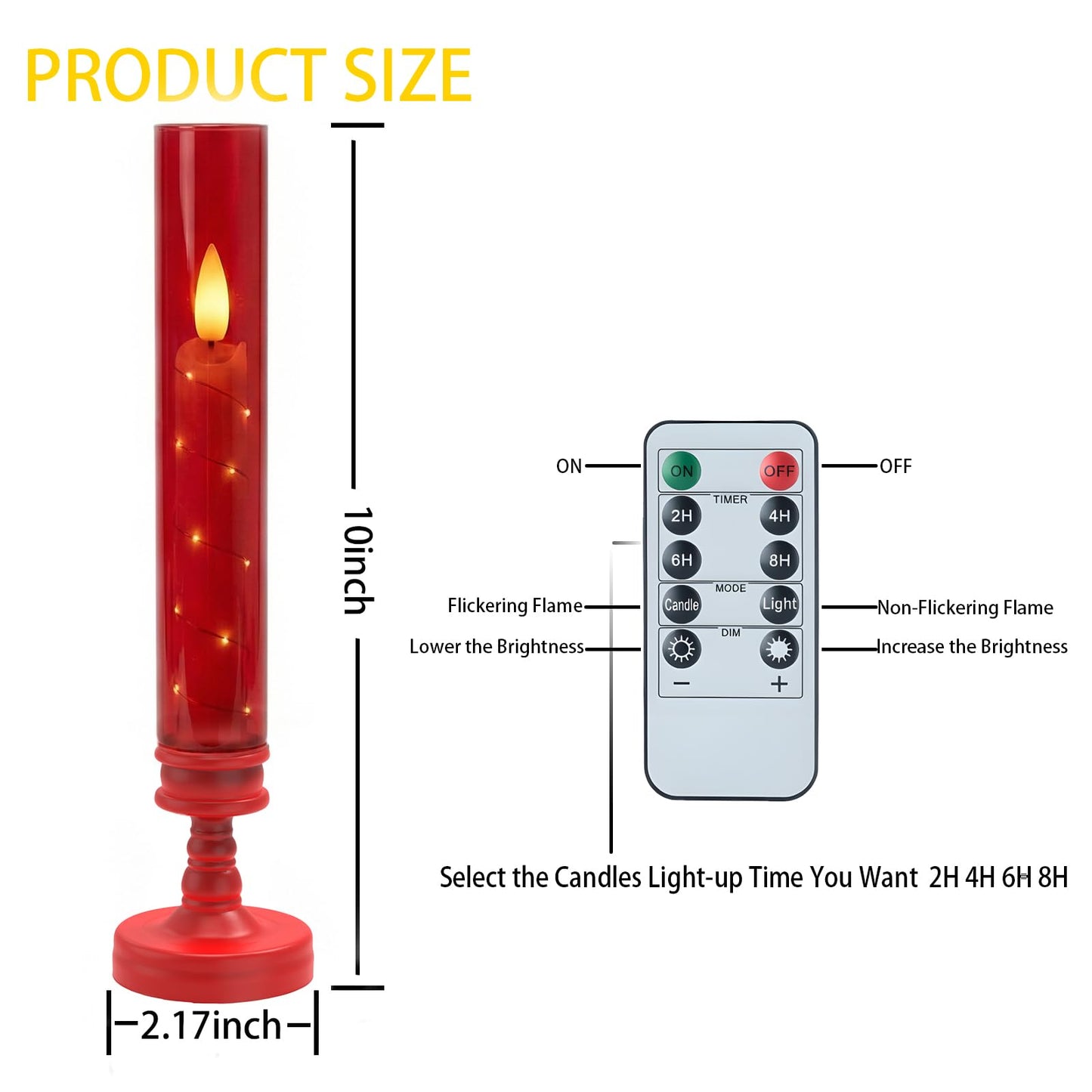 Prerish 6 PCS Flameless Candles with Timer, Flickering Flameless LED Pillar Candles for Romantic Ambiance with Embedded Star String, Acrylic Battery Perated Fake Candles for Home Decoration (Red)