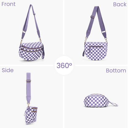 Checkered Crossbody Bum Bags for Women Nylon Checkered Purse Checkerboard Fanny Pack