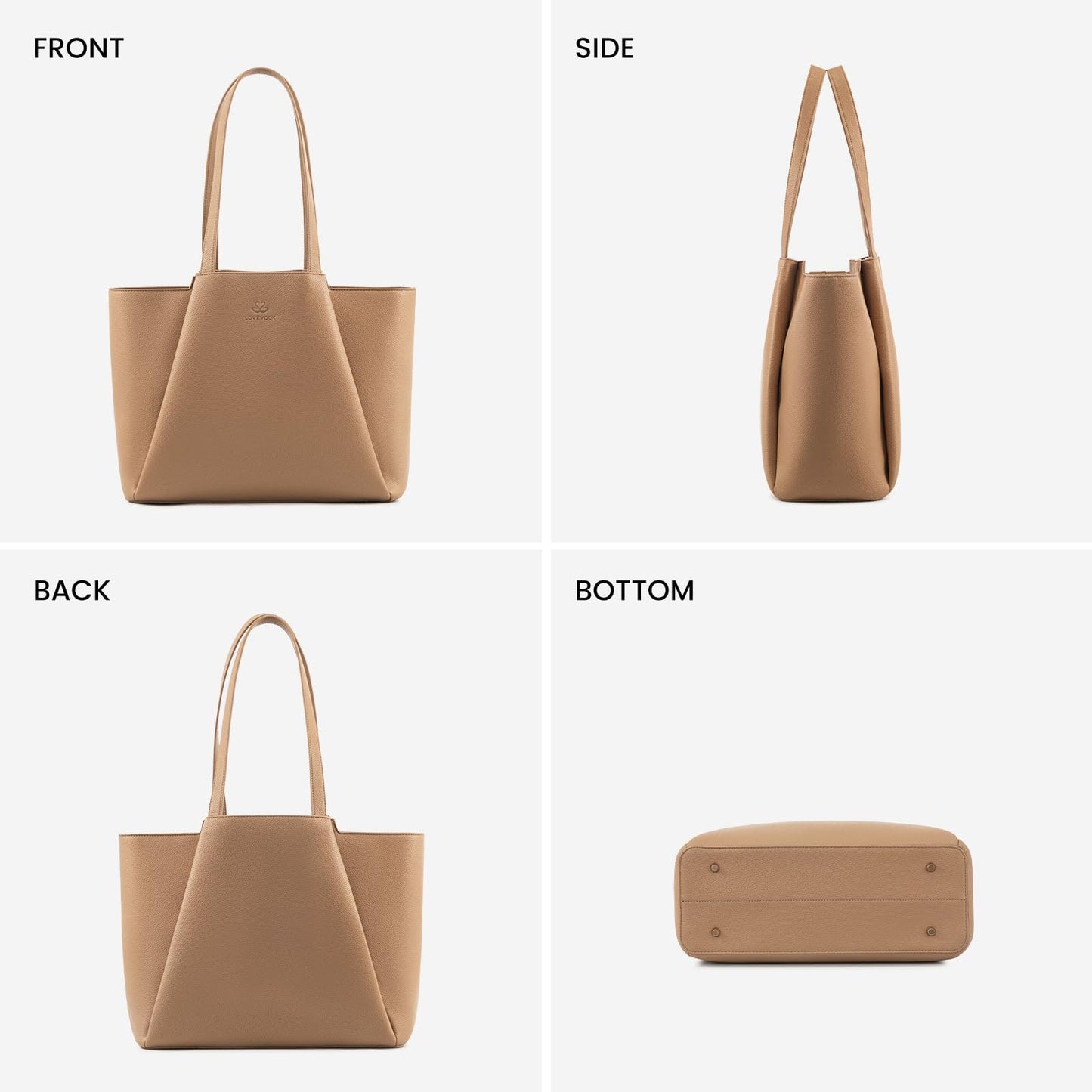 LOVEVOOK Laptop Tote for Women - 15.6 Inch Faux Leather Laptop Bag with Clutch, Large Capacity Office Purse Computer Briefcase for Casual Business Travel,Apricot