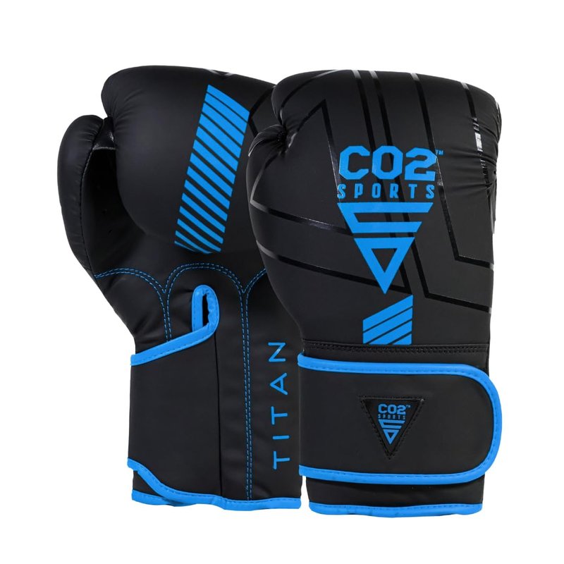 CO2 Sports Titan Boxing Gloves, Pro Training Sparring, Maya Hide Leather, Muay Thai MMA Kickboxing, Men Women Adult, Focus Mitts, Ventilated Palm, Multi Layered, 8 10 12 14 16 18 Oz (Blue, 16 OZ)