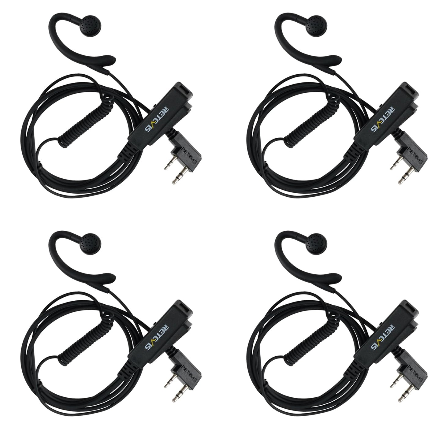 Retevis Walkie Talkie Headset with Mic, G-Type, Big PTT, 2 Pin, for RT22 RT68 RT21 H-777 RT27 RT68H, Compatible with BAOFENG 888S, Pxton, Kenwood Walkie Talkie, Walkie Talkie Earpiece(4 Pack)