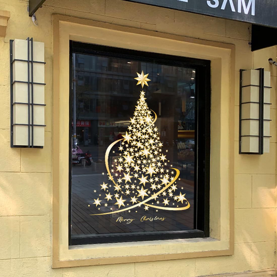 Cityhermit Christmas Tree Window Clings Stickers for Glass, Extra Large Golden Xmas Windows Static Stickers, DIY Wall Window Door Mural Showcase Decal Sticker (2 Pack)
