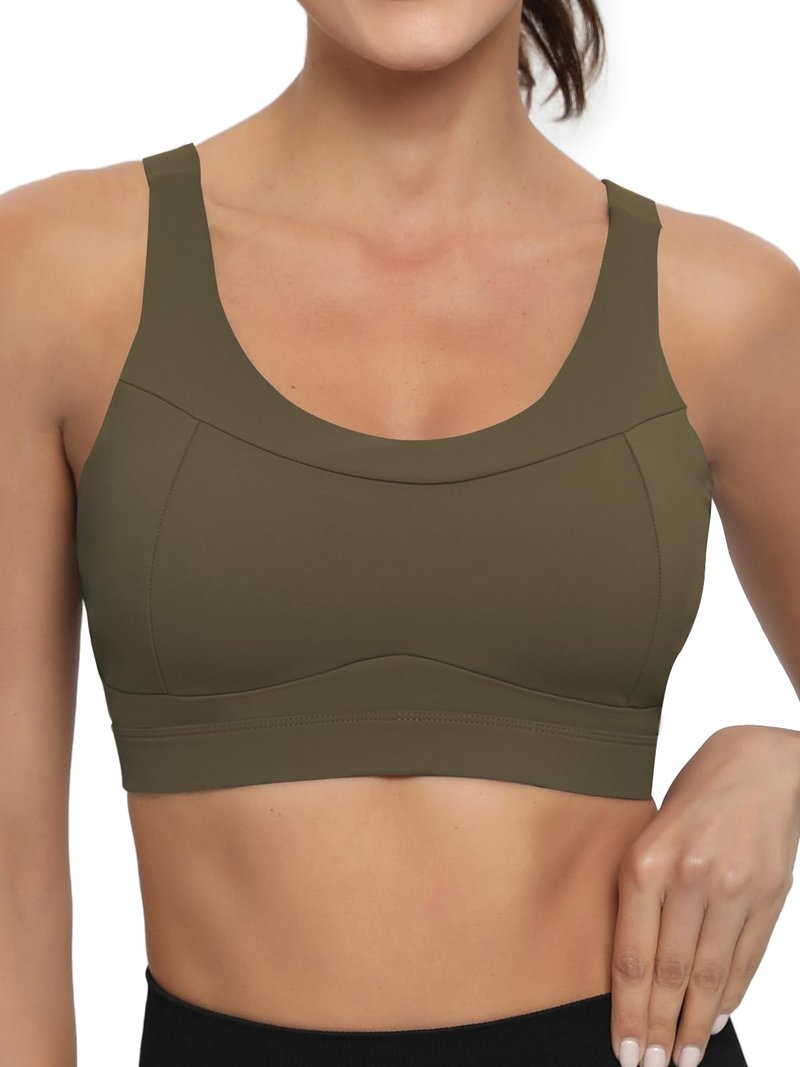 RUNNING GIRL High Impact Sports Bras for Women,Racerback Running Bra Workout Crop Tank Tops Longline Sports Bra Push up(WX2667 Oak Brown 3XL)