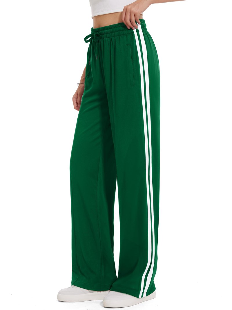 Tapata Long Women 32" Inseam Warm Up Track Pants Wide Leg Sweatpants Lightweight Side Stripe Ladies Slacks Workout, Green, S