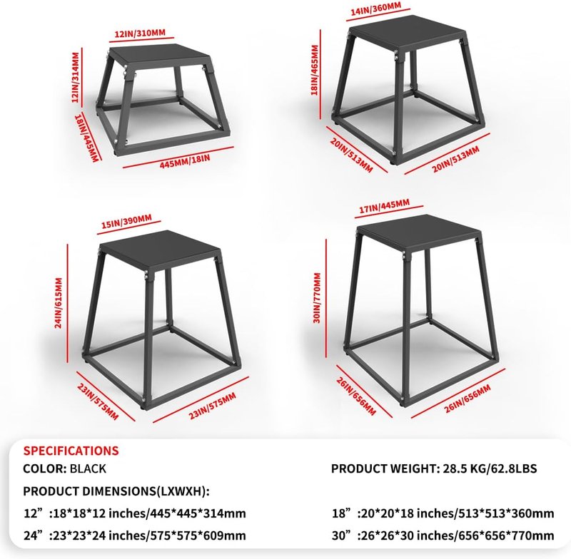 Plyometric Jumping Box - Steel Exercise Step Up Box with Anti-Slip Surface | Home Gym Training Equipment