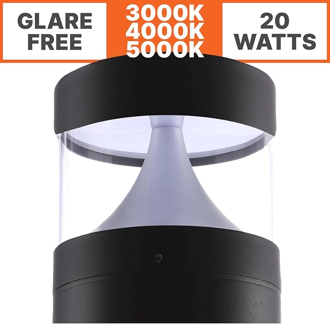 LightingLabs Led Bollard Landscape Lighting 20 Watts 39 Inch 3CCT 3000/4000/5000K 120-277V Outdoor Pathway Light Wired Ideal for Garden, Commercial and Driveway Rated IP65 ETL Listed