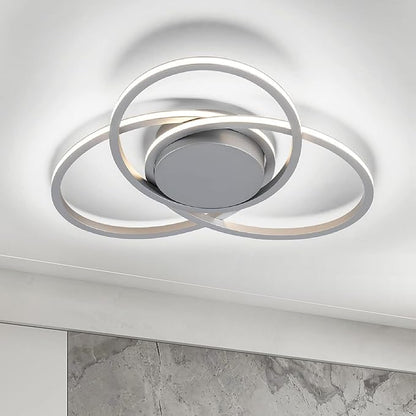 MADEM Modern Flush Mount Ceiling Light - 23.6'' Dimmable LED Chandelier for Bedroom, Living Room, Dining Room,3040LM 38W, Silver