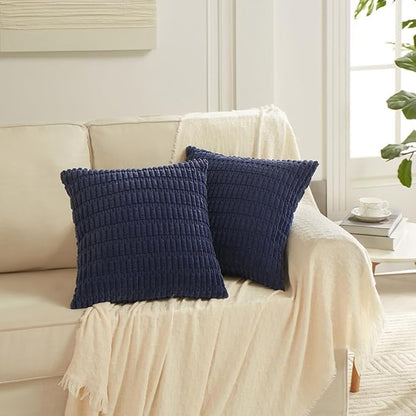 Fancy Homi Navy Blue Decorative Throw Pillow Covers 18x18 Inch for Living Room Couch Bed Sofa, Soft Corduroy Square Cushion Case 45x45 cm, Rustic Modern Farmhouse Boho Home Decor
