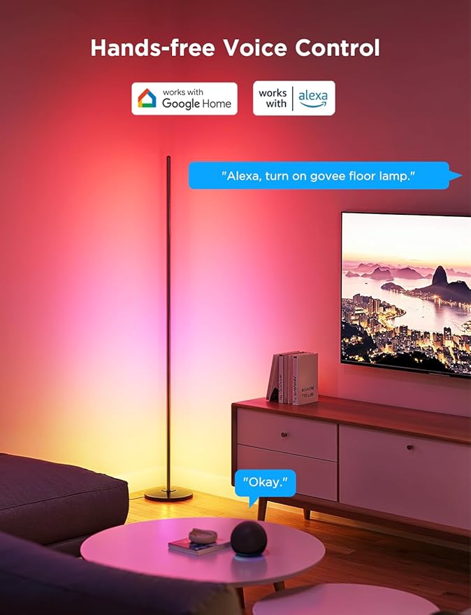 Govee RGBIC Floor Lamp Basic 2-Pack, Compatible with Alexa, LED Smart Standing Lamp with Voice Control, Color Changing Bedside Floor Lamp for Bedroom, Nightstand Corner Lights, Black