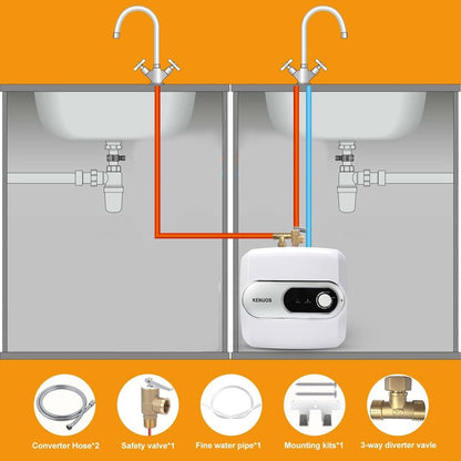 KENUOS 4 Gallon Water Heater Under Sink Instant Hot Water Heaters 1500W 110V 120V Mini Tank Water Heater with T&P Vavle 1/2" NPT for Kitchen,Bathroom,Camper,RV,Grey