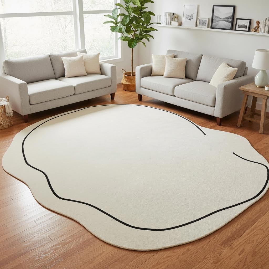 Irregular Shape Modern Minimalist Line White Rug 4x6 Boho Chic Washable Area Rug for Living Room Bedroom Diningroom Art Deco Home Office Carpet