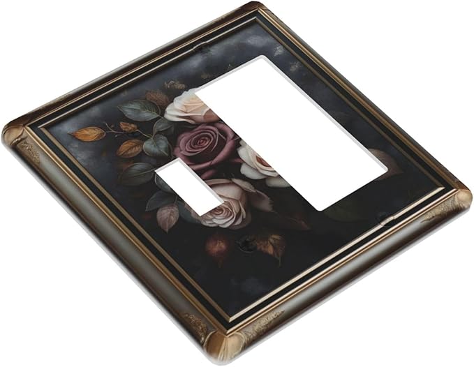 Decorative Art Light Switch Covers Elegant Rose Bouquet Art 2 Gang Single Toggle Rocker Combination Electrical Faceplate Switchplate Wall Plate for Home Decor