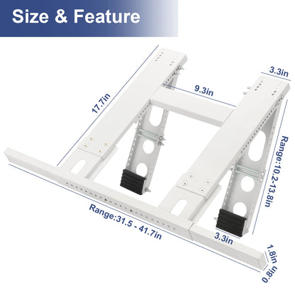 Window Air Conditioner Support Bracket, Universal Ac Window Bracket No Drilling and Tools Required, Heavy Duty Steel Holds Up to 220lbs, Fits Single Or Double Hung Windows, with Installation Manual