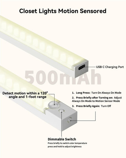 Rihvy 6-Pack 8-Inch Under Cabinet Lighting with Charging Station Rechargeable Motion Sensor Light Indoor 3 Color Dimmable Closet Light USB LED Magnetic Wireless Under Counter Lights for Kitchen Stair