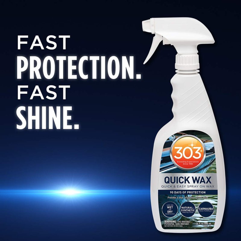 303 Products Marine Quick Wax, Boat Spray Wax for Fiberglass & Gelcoat – Quick Shine Spray for Boats, Slick Gloss Finish, Easy Spray-On Application, 32 oz