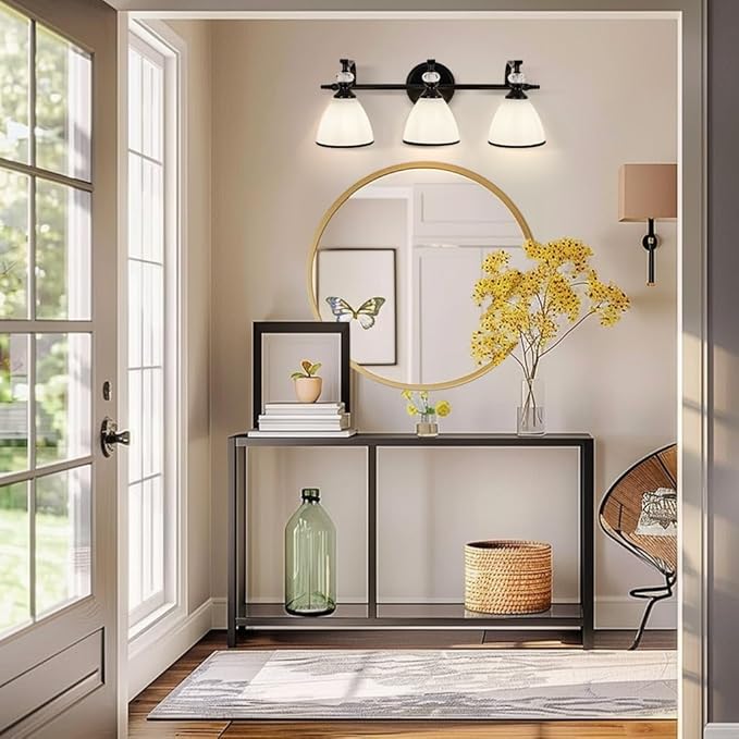 ANDY STAR Milky Glass Bathroom Vanity Light Over Mirror, 3-Light Matte Black Bathroom Light Fixtures with Frosted Glass, 22.5 inch Modern Vanity Lighting Wall Mount, E26 Base, Bulbs Not Included