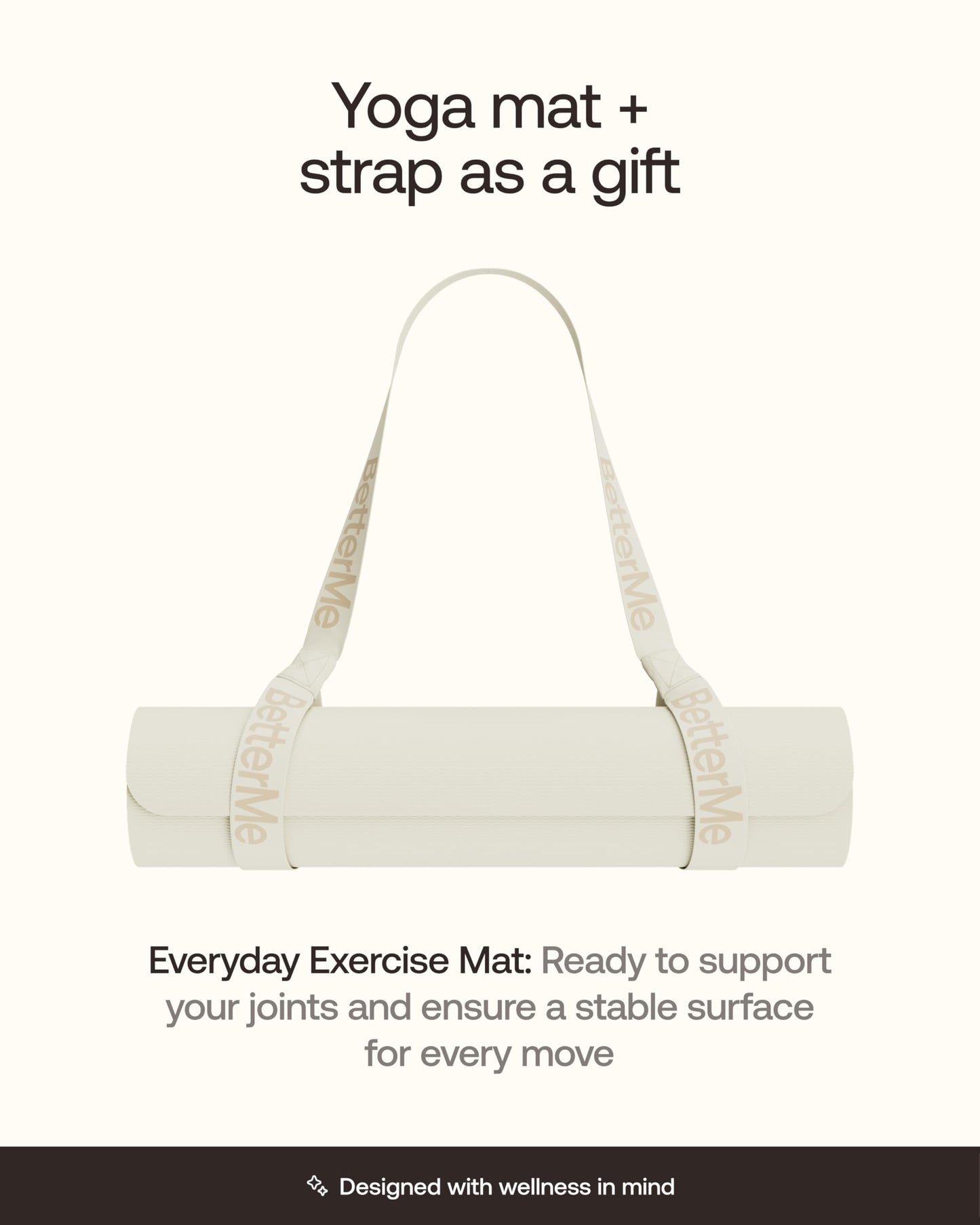 BetterMe Yoga Mat - Non-Slip Exercise Mat for Women - Cushioned Pilates Mat for Home Workouts, Stretching & Hot Yoga - Portable Fitness Mat with Strap (Ivory)