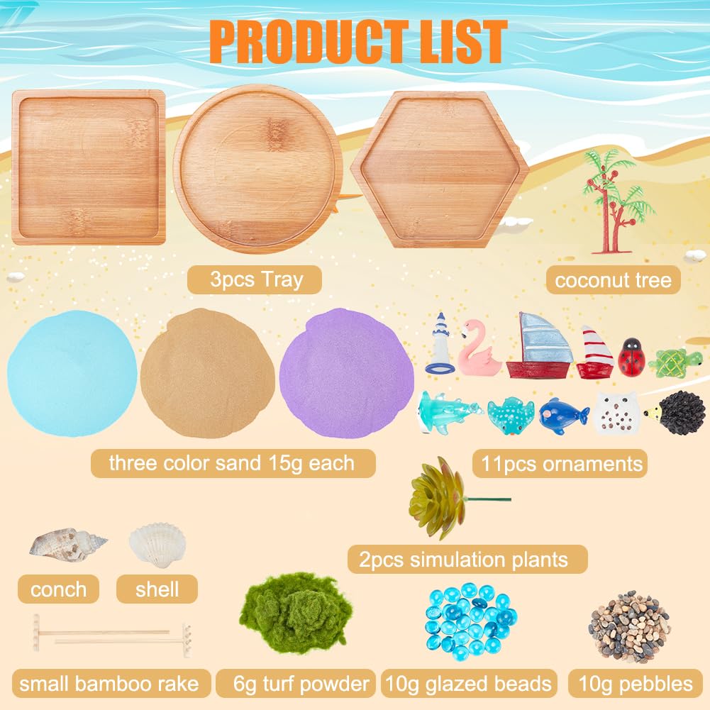 WEBEEDY Japanese Miniature Zen Garden Kit Miniature Ocean Beach Sandbox Decorations Mini Zen Garden Accessories for Christmas Home Office Desktop Decor Gift,Diameter 4/4.2/4.4"(10/10.5/11cm)