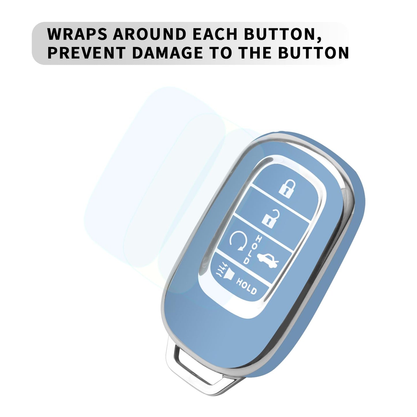 QBUC for Honda Key fob Cover with Keychain,Car Key Case Protector Compatible with Honda Accord Civic HRV CRV Pilot 5 Buttons Smart Remote Key (Blue)