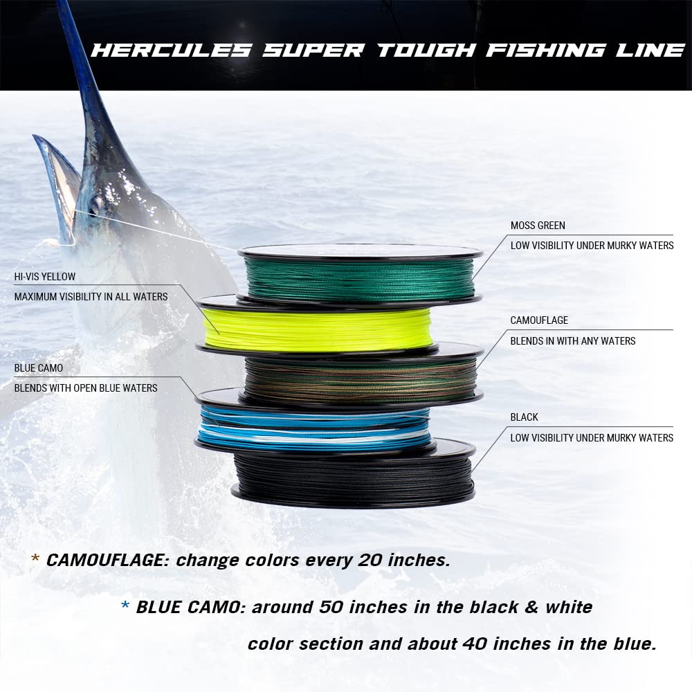 HERCULES Super Tough Braided Fishing Line 80 pounds Test Black 80LB (1000 Yards) - 8 Strands
