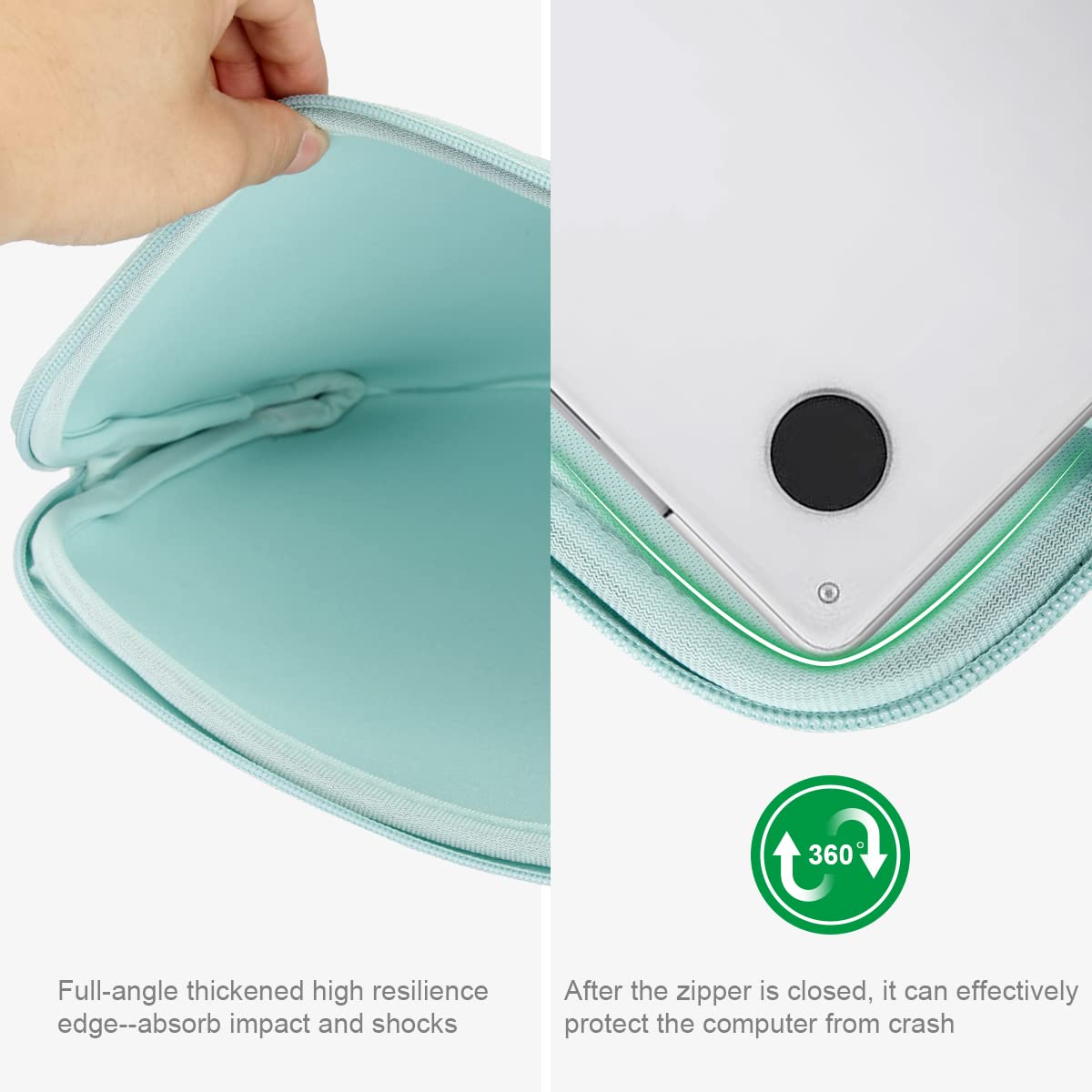 Arvok 11 11.6 12 Inch Laptop Sleeve Case for MacBook Air 12, Water-Resistant Neoprene Notebook Computer Tablet Sleeve, Carrying Bag Cover for Chromebook/HP/Dell/Lenovo/Asus/Acer, Light Green